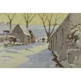 Harold Storey, Winter Sunshine, Lofts Farm, Newton, Mearns, Glasgow, Oil on Board "Winter Sunshine, Lofts Farm, Newton, Mearns, Glasgow"