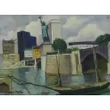 Hélène Marre, Statue of Liberty on the Seine, 1962, Oil on Canvas