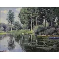 Pecheurs au Marais a Ecourt st Quentin (Pas de Calais) by Maurice Lemaître, Oil on Canvas, sold Feb 2017