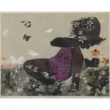 Walter Williams, Girl with Butterflies #2, Color Woodcut "Girl with Butterflies #2"