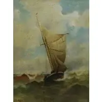 Peter Lund, American Ship at Sea, Oil on Canvas