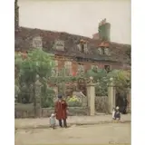 Rose Barton, London Street Scene with Children, Watercolor
