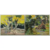 Rene Zimmermann, Untitled, 2 Oil on Canvas Landscapes with Figures
