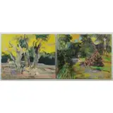 Rene Zimmermann, Untitled, 2 Oil on Canvas Landscapes with Figures