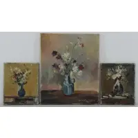 Rene Zimmermann, Bouquet of Flowers, 3 Oil on Canvas Still Lifes