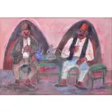 Arieh Lubin, Hookah Smokers, Oil on Panel