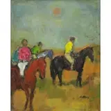 Henry Botkin, Three Horsemen, Oil on Masonite "Three Horsemen"
