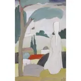 Samuel Schlesinger, Woman Overlooking Landscape, Gouache on Paper