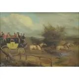 H. Oil on Panel Alken, Stagecoach in Countryside