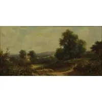 Country Landscape with Cottage and Shepherd by Henry Maidment, Oil on Canvas, sold Dec 2016