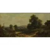 Henry Maidment, Country Landscape with Cottage and Shepherd, Oil on Canvas