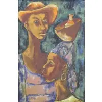 Luckner Lazard, Two Women,1957, Oil on Masonite