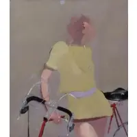 Robert James Baxter, Girl on Her Red Bicycle, Oil on Canvas