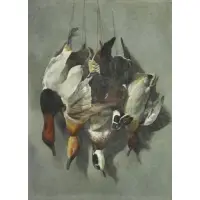 Arthur Fitzwilliam Tait, Canvasbacks and Wood Duck with Green Winged Teal, Oil on Panel