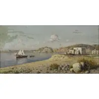 Giuseppe Caselli, Italian Coastal Landscape, Oil on Panel