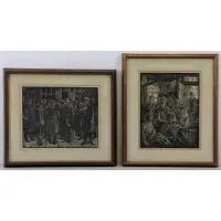 Albert Abramovitz, Jobs Wanted, Two Signed Woodcut Prints