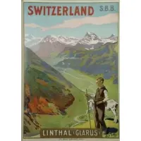 Edmond Bille, Switzerland / Linthal (Glarus), Color Lithograph "Switzerland / Linthal (Glarus)" Poster