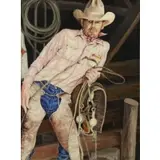 Tom Birkbeck, Cowboy, Oil on Board