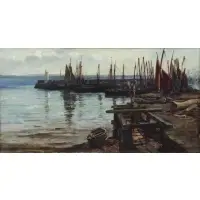 Colin Hunter, Harbor Scene, Oil on Canvas