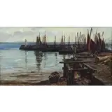 Colin Hunter, Harbor Scene, Oil on Canvas