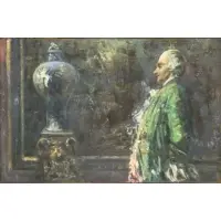 Luca Postiglione, Gentleman Admiring an Urn, Oil on Board
