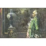 Luca Postiglione, Gentleman Admiring an Urn, Oil on Board