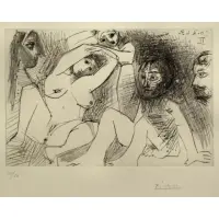 Pablo Picasso, 347 Series, Etching, Plate 218 "Couple Pensant a Une Partie a Troie"