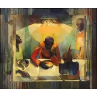 Cliff Eubanks, Figures Around a Table, Oil on Canvas
