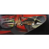 Leonard Wyatt, New Metropolis, 1967 Oil/Collage on Masonite "New Metropolis" Oil with wood assemblage
