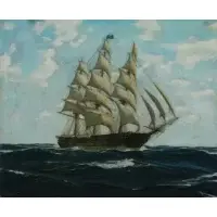 Hunter Wood, Ship at Sea, Oil on Canvas