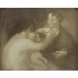 Eugène Carrière, Three Figures, Oil on Canvas