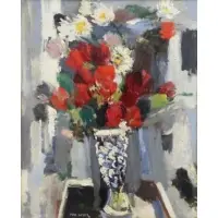 Flowers in a Vase by Max Weber, Oil on Board, sold Sep 2016