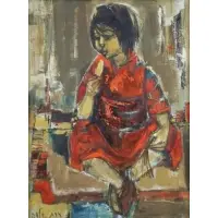 Ruth Schloss, Seated Girl, Oil on Canvas