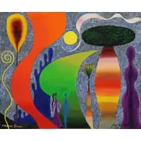 Yohanan Simon, Looking Back with Love, 1970, Oil on Canvas "Looking Back with Love" 1970