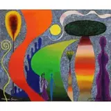 Yohanan Simon, Looking Back with Love, 1970, Oil on Canvas "Looking Back with Love" 1970