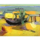 Maurice-Elie Sarthou, Boats on the Shore, Oil on Canvas