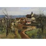 Albert Lauzero, Village Landscape, Oil on Canvas