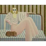 Shigeo Okumura, Seated Woman with Cat, Oil on Canvas