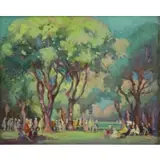 Emily Elliot, Park Scene, Oil on Board