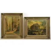 Henry Harvey, City Street Scenes, Two Oils on Canvas
