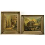 Henry Harvey, City Street Scenes, Two Oils on Canvas