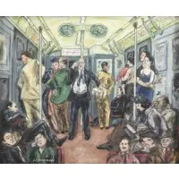 J. J Friedman, Subway Riders, WPA Style Oil on Canvas