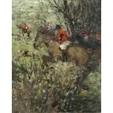 Dino Zampogna, Fox Hunting Scene, Oil on Canvas