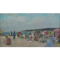 François Gall, Sur La Plage, Oil on Canvas "Sur La Plage"