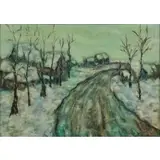Faibich Zarfin, Winter Village Landscape, Oil on Board