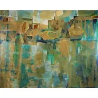 Miriam Sawyer, Boats on the Water, Large Modernist Oil and Collage on Canvas