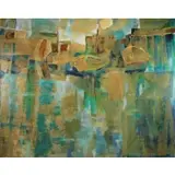 Miriam Sawyer, Boats on the Water, Large Modernist Oil and Collage on Canvas