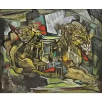 Hilda Katz, Temple of Lions, Oil on Board