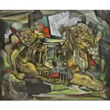 Hilda Katz, Temple of Lions, Oil on Board