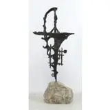 Arnold Geissbuhler, A nice patinated bronze mounted on a stone base, 1967 Abstract Bronze Sculpture